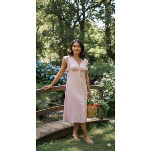 A New Day - Romantic Blush Pink Flutter Sleeve Midi - S